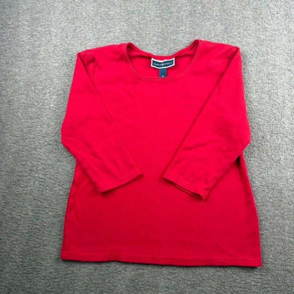 Karen Scott Tops - Karen Scott Womens Red 100% Cotton 3/4 Sleeve Scoop Neck Top Size M